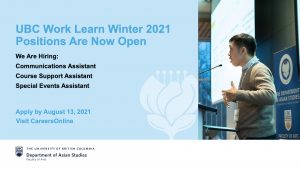 We Are Hiring: 2021 Winter Asian Studies Work Learn Positions